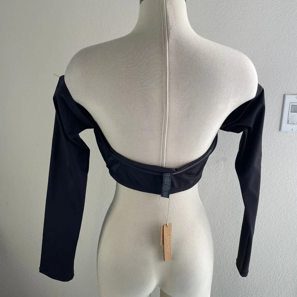 NEW SKIMS Womens XL Recycled Swim Long Sleeve Bikini Top Onyx Black TP-LSL-2791